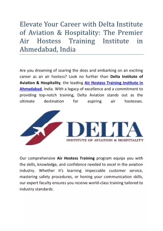 Elevate Your Career with Delta Institute of Aviation