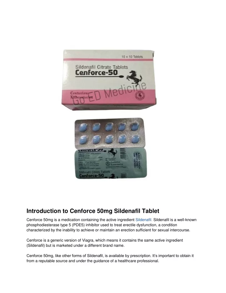 introduction to cenforce 50mg sildenafil tablet