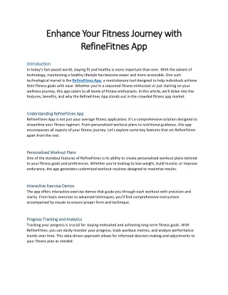 Enhance Your Fitness Journey with RefineFitnes App