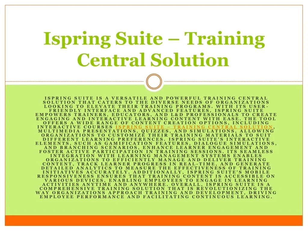 PPT - Ispring Suite – Training Central Solution PowerPoint Presentation ...