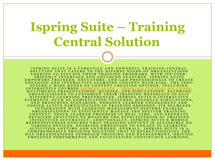 ispring suite training central solution