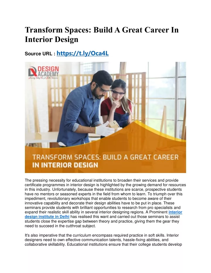 transform spaces build a great career in interior