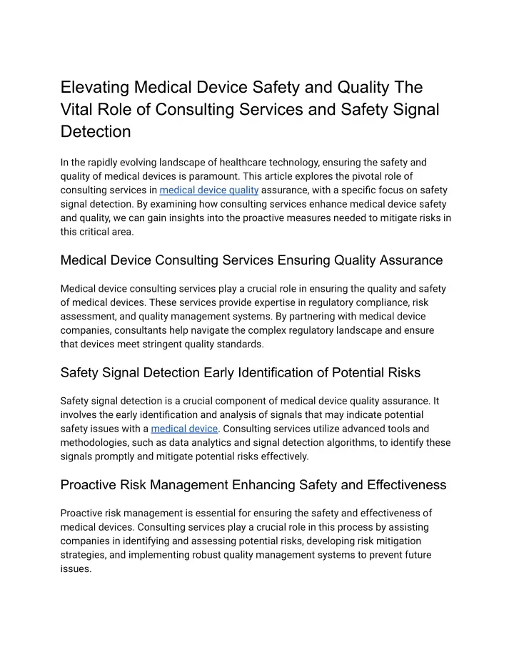 elevating medical device safety and quality