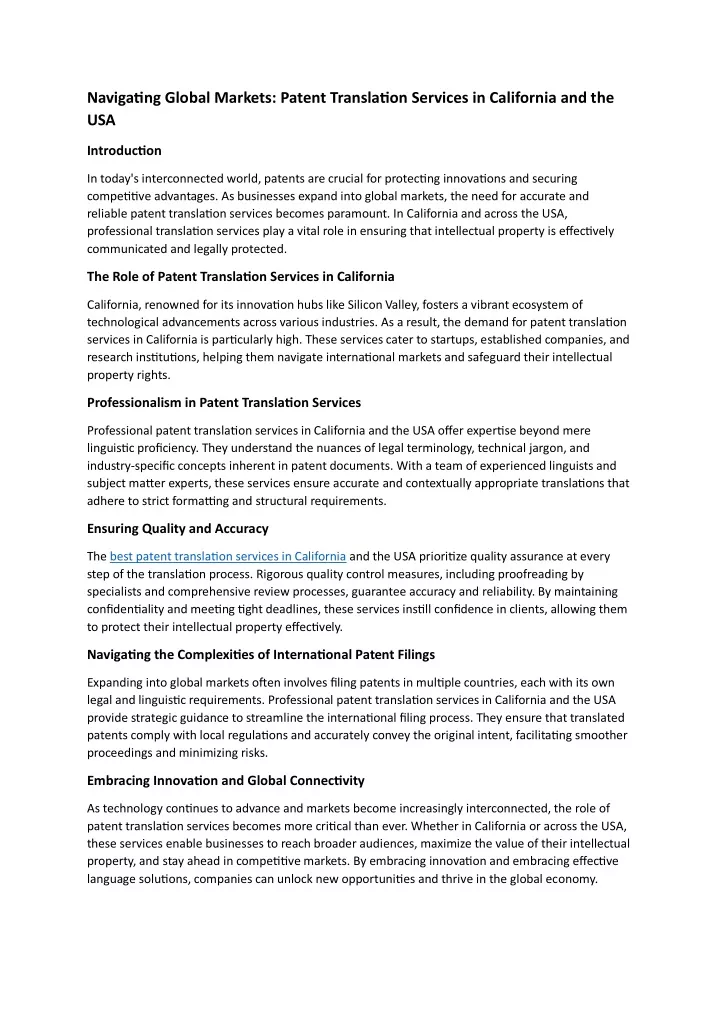 navigating global markets patent translation