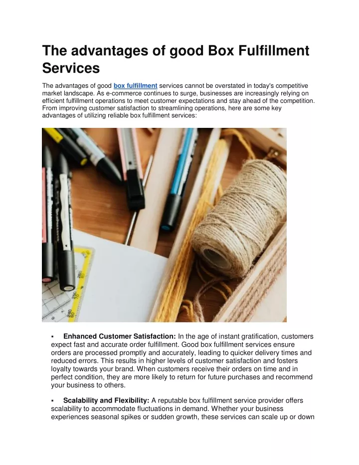 the advantages of good box fulfillment services