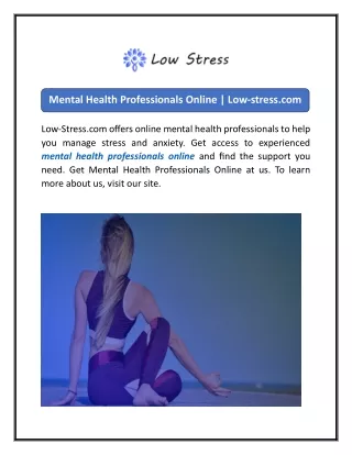 Mental Health Professionals Online Low-stress.com