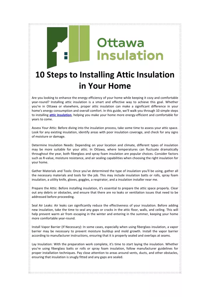 10 steps to installing attic insulation in your