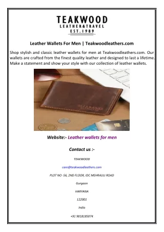 Leather Wallets For Men  Teakwoodleathers.com
