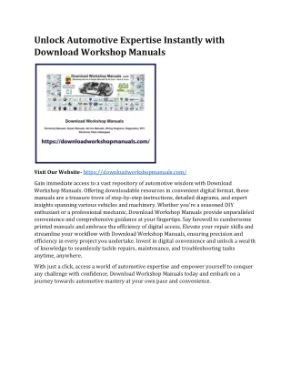 Unlock Automotive Expertise Instantly with Download Workshop