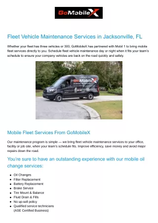 Fleet Vehicle Maintenance Services in Jacksonville FL