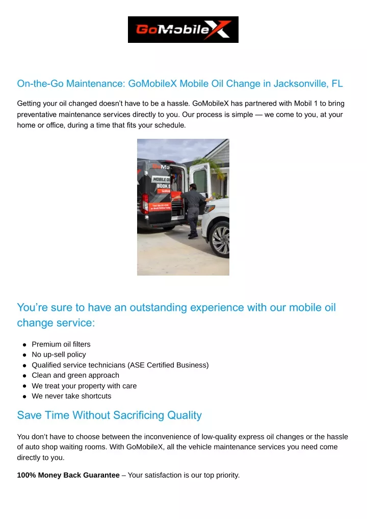 on the go maintenance gomobilex mobile oil change