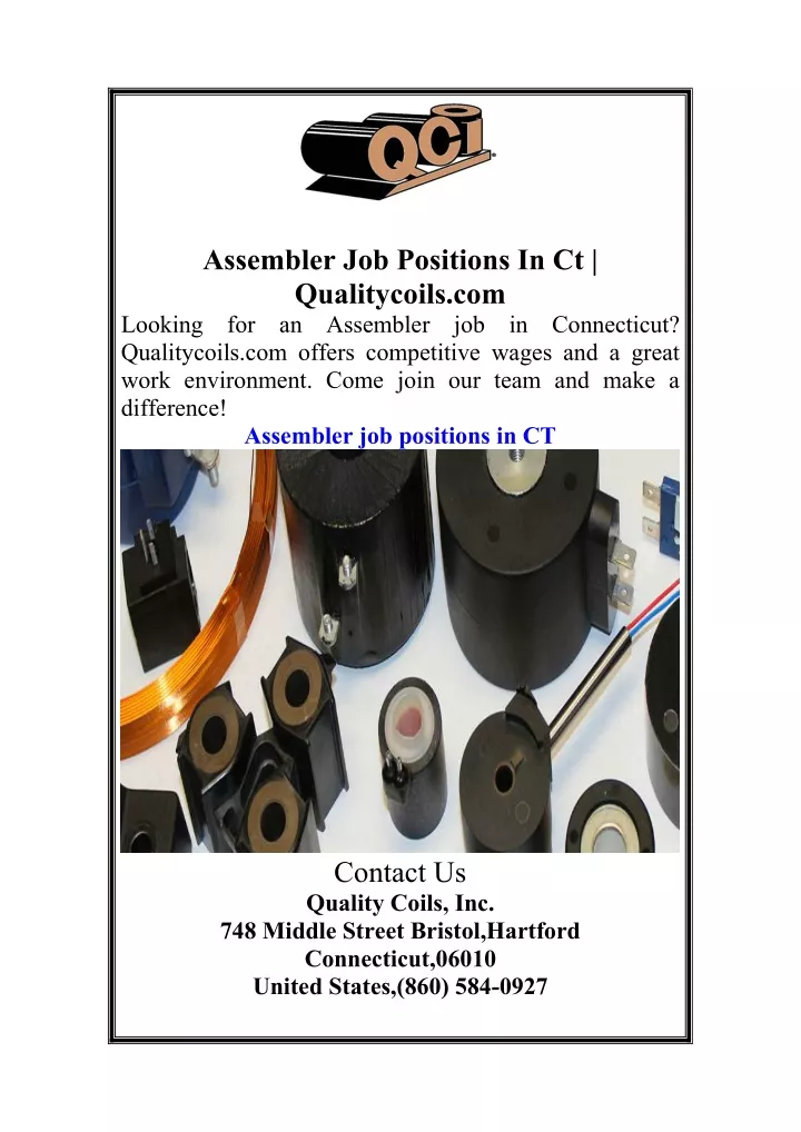 assembler job positions in ct qualitycoils