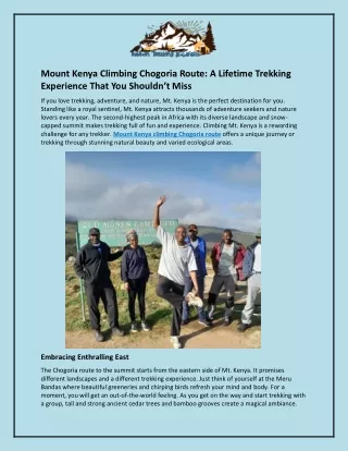 Mount Kenya Climbing Chogoria Route