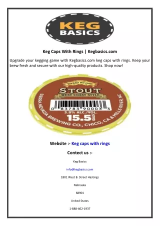 Keg Caps With Rings  Kegbasics.com