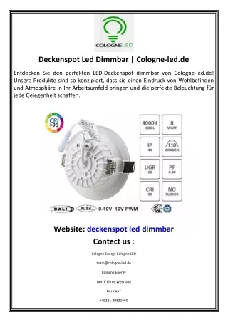 Deckenspot Led Dimmbar  Cologne-led.de