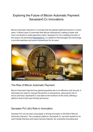 Exploring the Future of Bitcoin Automatic Payment_ Savastan0