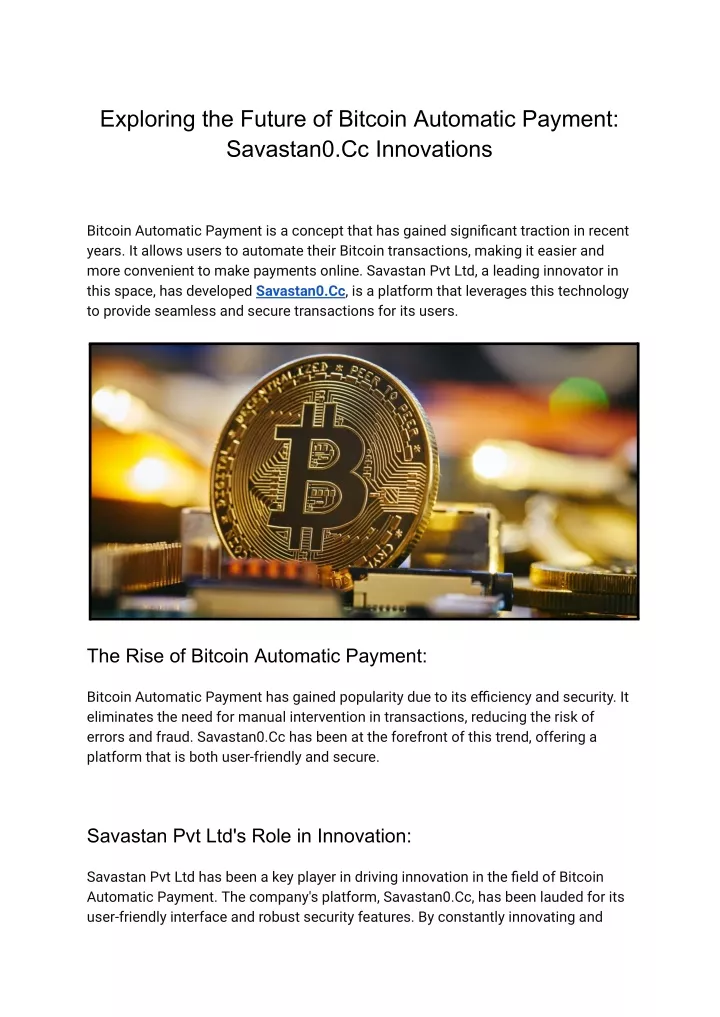 exploring the future of bitcoin automatic payment