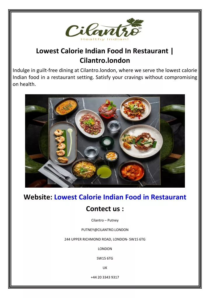 lowest calorie indian food in restaurant cilantro