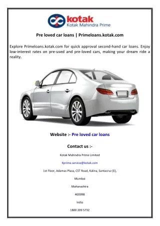 Pre loved car loans  Primeloans.kotak.com