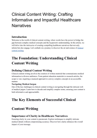 Clinical Content Writing_ Crafting Informative and Impactful Healthcare Narratives