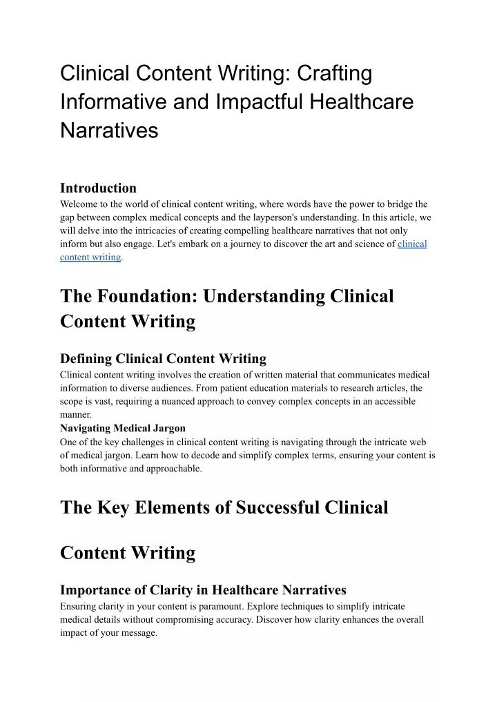 clinical content writing crafting informative