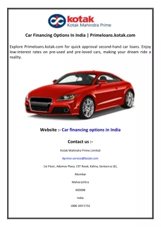 Car Financing Options In India  Primeloans.kotak.com