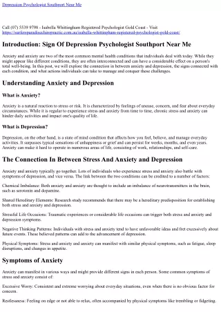 MDD Meaning Psychologist Southport (07) 5539 9798