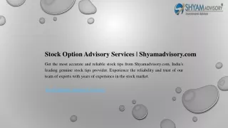 Stock Option Advisory Services  Shyamadvisory.com