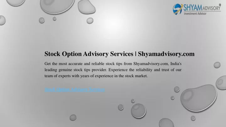 stock option advisory services shyamadvisory com