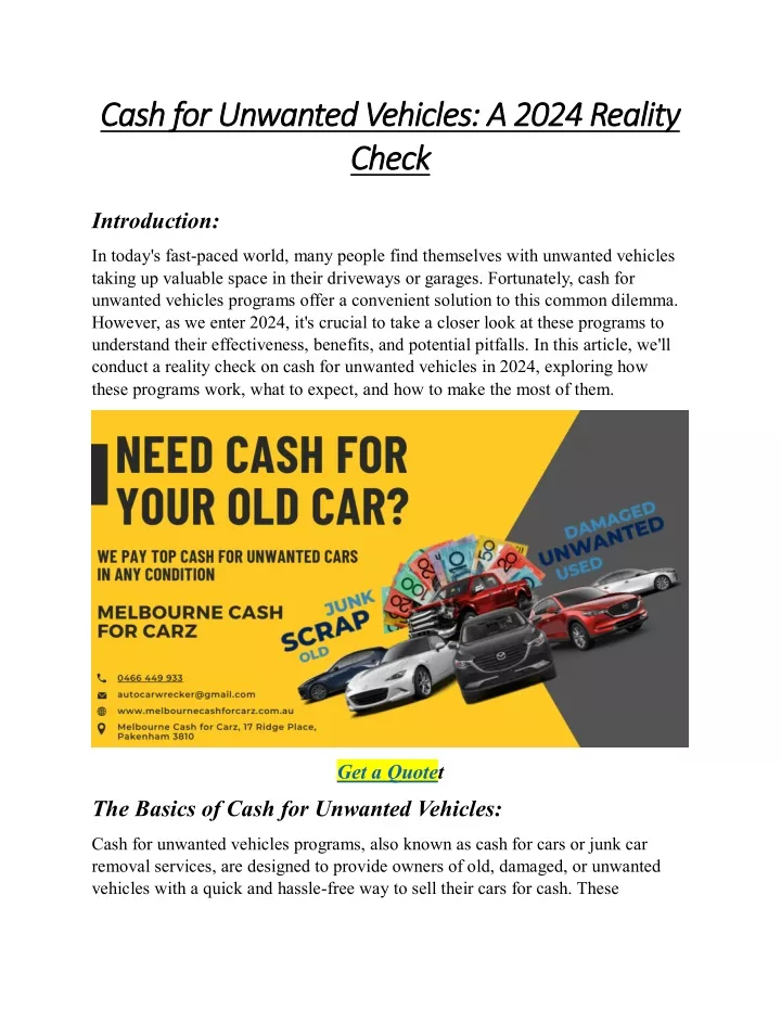 cash for unwanted vehicles a 2024 reality cash