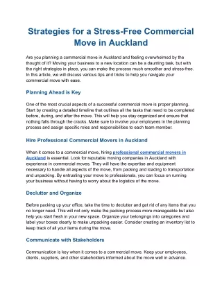 Strategies for a Stress-Free Commercial Move in Auckland