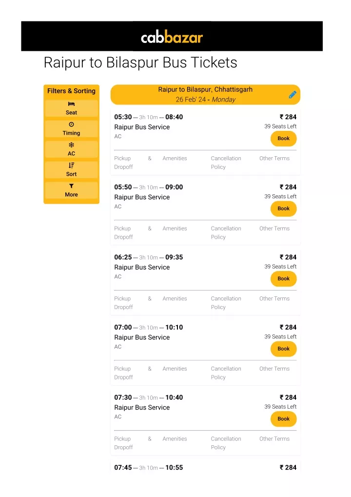 raipur to bilaspur bus tickets