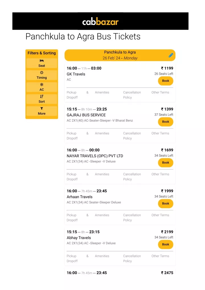 panchkula to agra bus tickets