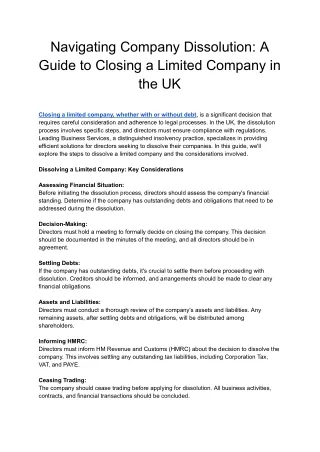 Navigating Company Dissolution: A Guide to Closing a Limited Company in the UK