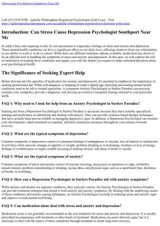 Suffer From Anxiety Psychologist Southport (07) 5539 9798