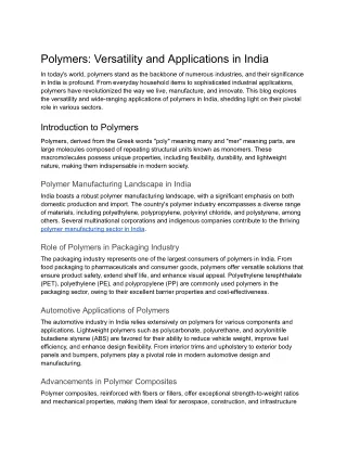 Polymers_ Versatility and Applications in India