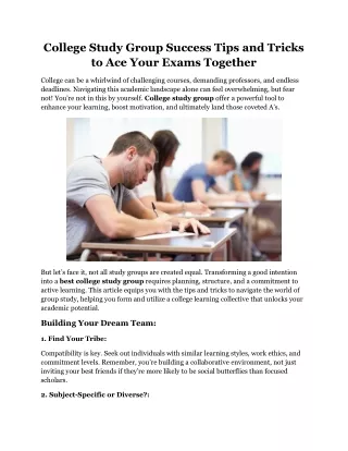College Study Group Success Tips and Tricks to Ace Your Exams Together