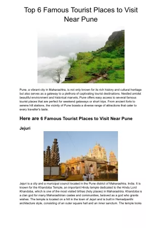 Top 6 Famous Tourist Places to Visit Near Pune