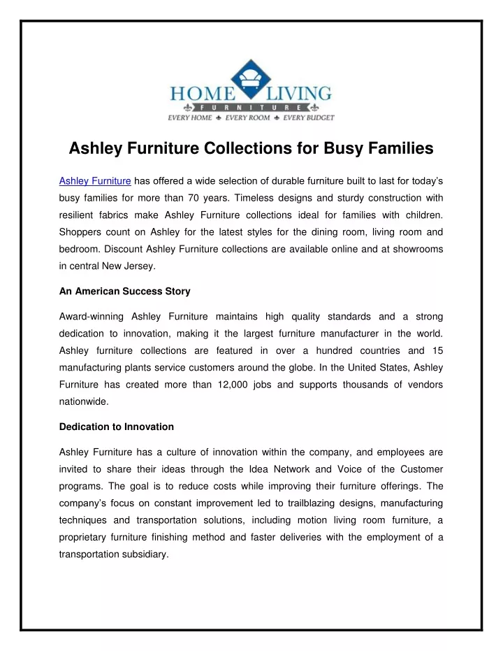 ashley furniture collections for busy families