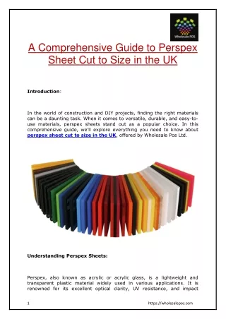 A Comprehensive Guide to Perspex Sheet Cut to Size in the UK