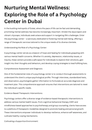 Nurturing Mental Wellness Exploring the Role of a Psychology Center in Dubai