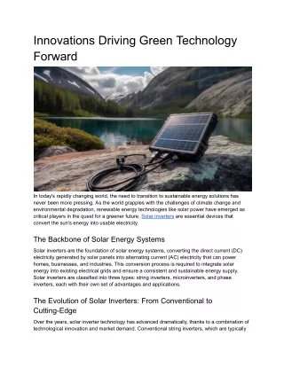 Innovations Driving Green Technology Forward
