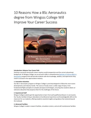 10 Reasons How a BSc Aeronautics degree from Wingsss College Will Improve Your Career Success