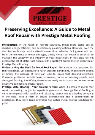 Preserving Excellence A Guide to Metal Roof Repair with Prestige Metal Roofing