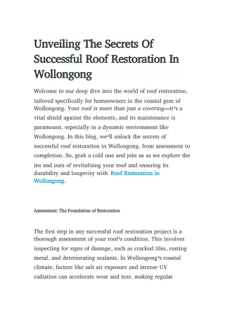 Unveiling The Secrets Of Successful Roof Restoration In Wollongong