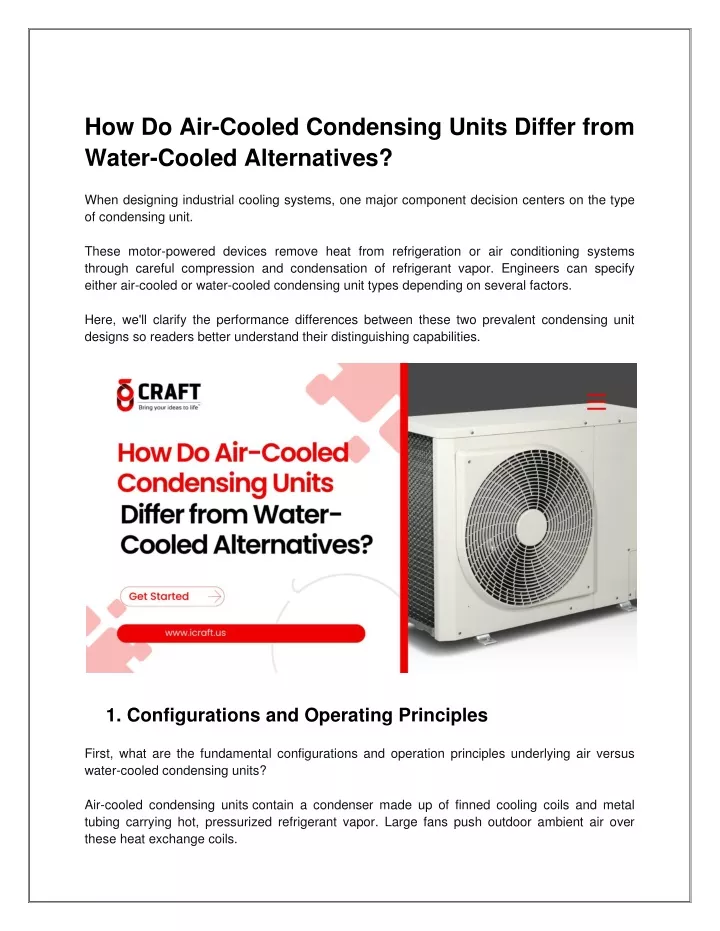how do air cooled condensing units differ from