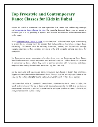 Top Freestyle and Contemporary Dance Classes for Kids in Dubai