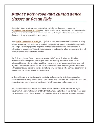 Dubai’s Bollywood and Zumba dance classes at Ocean Kids