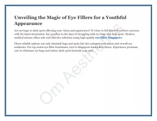 Unveiling the Magic of Eye Fillers for a Youthful Appearance