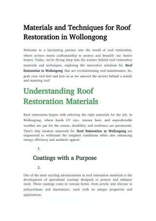 Materials and Techniques for Roof Restoration in Wollongong
